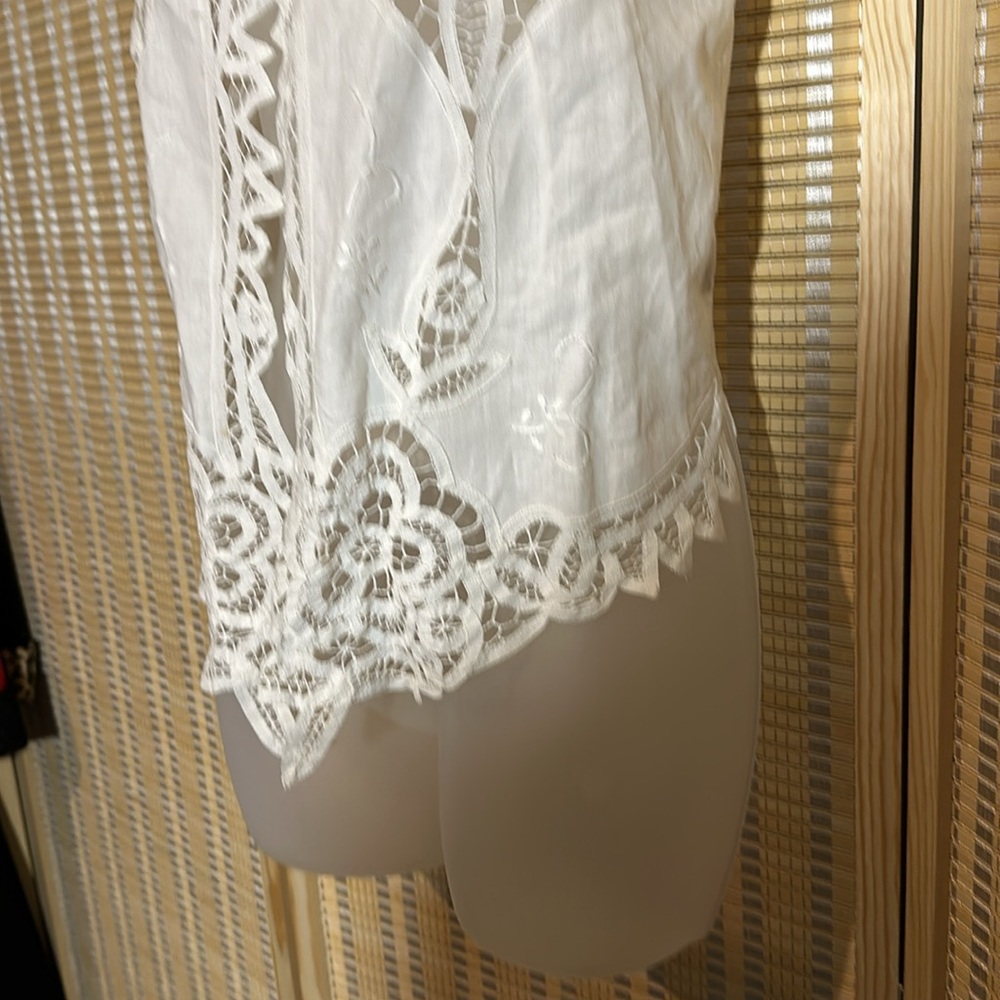 Wimpole Street Vintage 1990s Y2K Crisp White Linen Cotton Lace Vest Large? - Picture 5 of 15